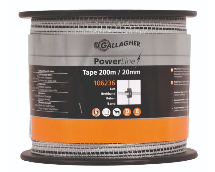 Gallagher Nastro PowerLine 20mm bianco 200m main product photo