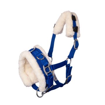 MHS Cavesson di nylon con pelliccia Pony Blu