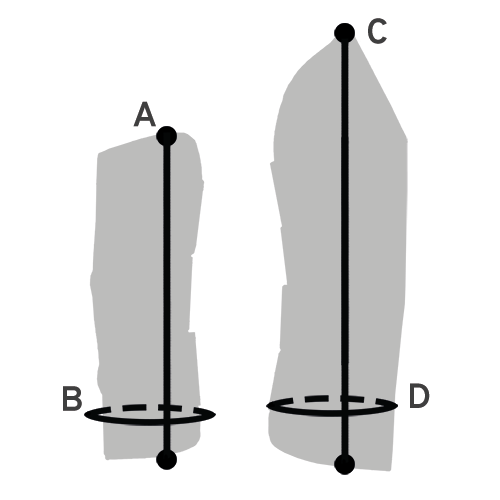 Immagine di protezioni per il trasporto in cui sono indicate le taglie A, B, C e D.